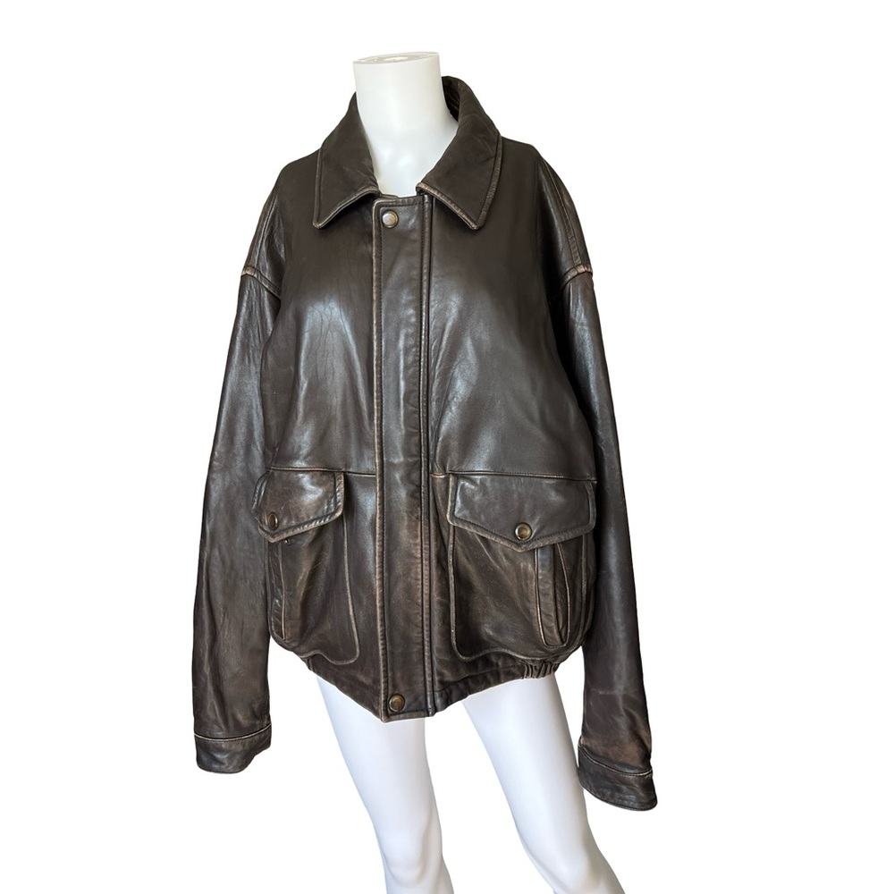 Vintage Nautica Brown Leather Jacket Soft Classic Neutral Size 48